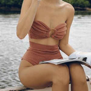 Montce Mauve Sparkle High Rise Bikini Bottom